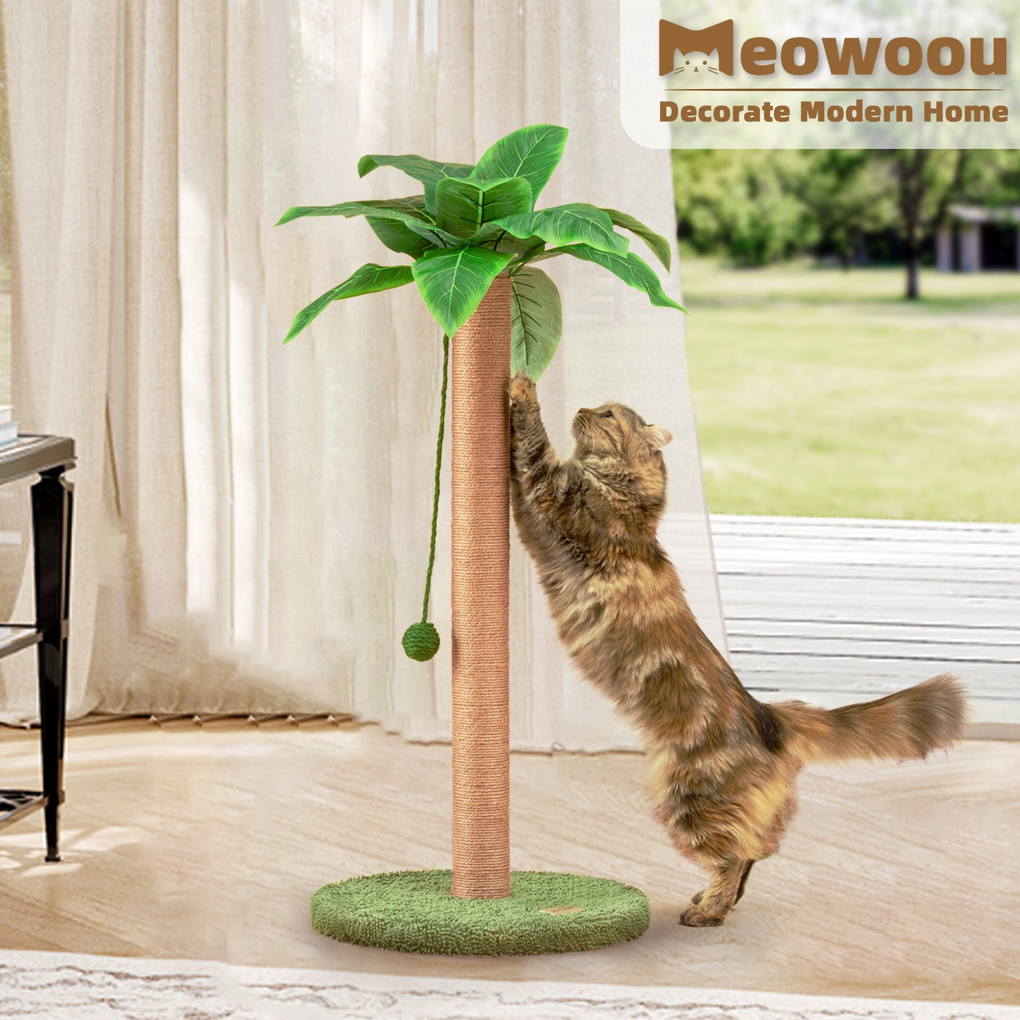 Cat Scratching Post 33 inch with Sisal Rope for Indoor Cats Large Kitten Scratching Post Green