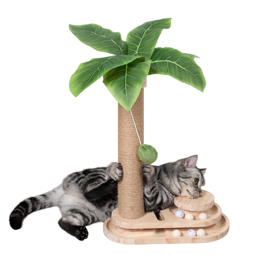 Cat Scratching Post 17.7in Cat Scratcher Kitten Toys Scratch Post for Indoor Cats with Track Base & Balls Dangling Ball