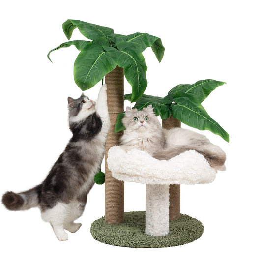 Cat Scratching Post Palm Tree with Bed Cloud and 3 Scratching Poles Sisal Hanging Balls