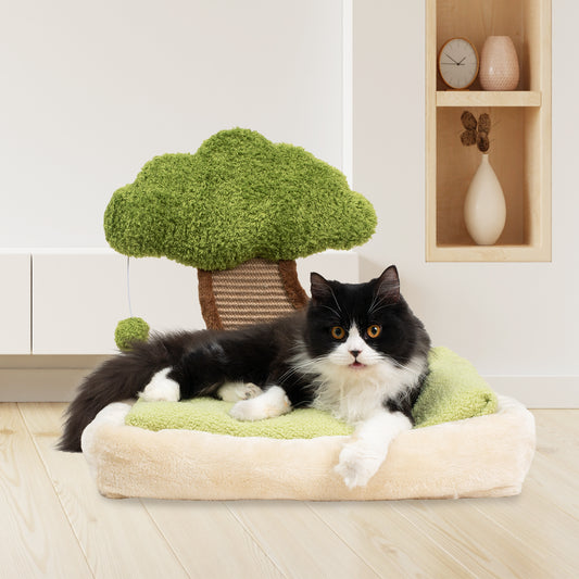 Cat Bed with Scratching Pad (15.7''x19.7''), Soft Bed with Mountain View