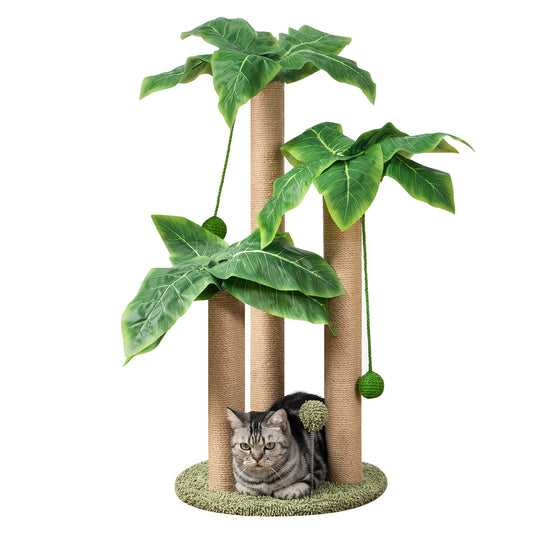 Cat Scratching Post 31.5" Palm Tree with 3 Scratching Poles Sisal Hanging Balls